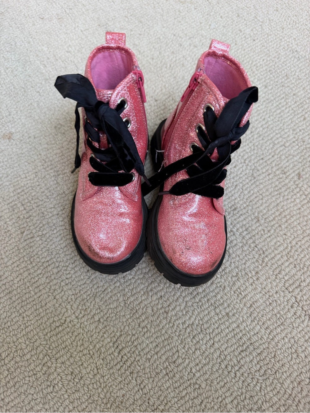 Kids Pink Glitter Lace-Up Boots